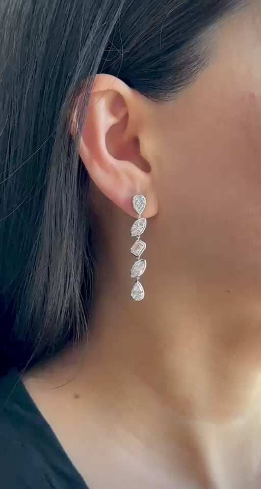 White Gold MULTI-SHAPE - LAB GROWN Dangles Earrings 5.7 cts.