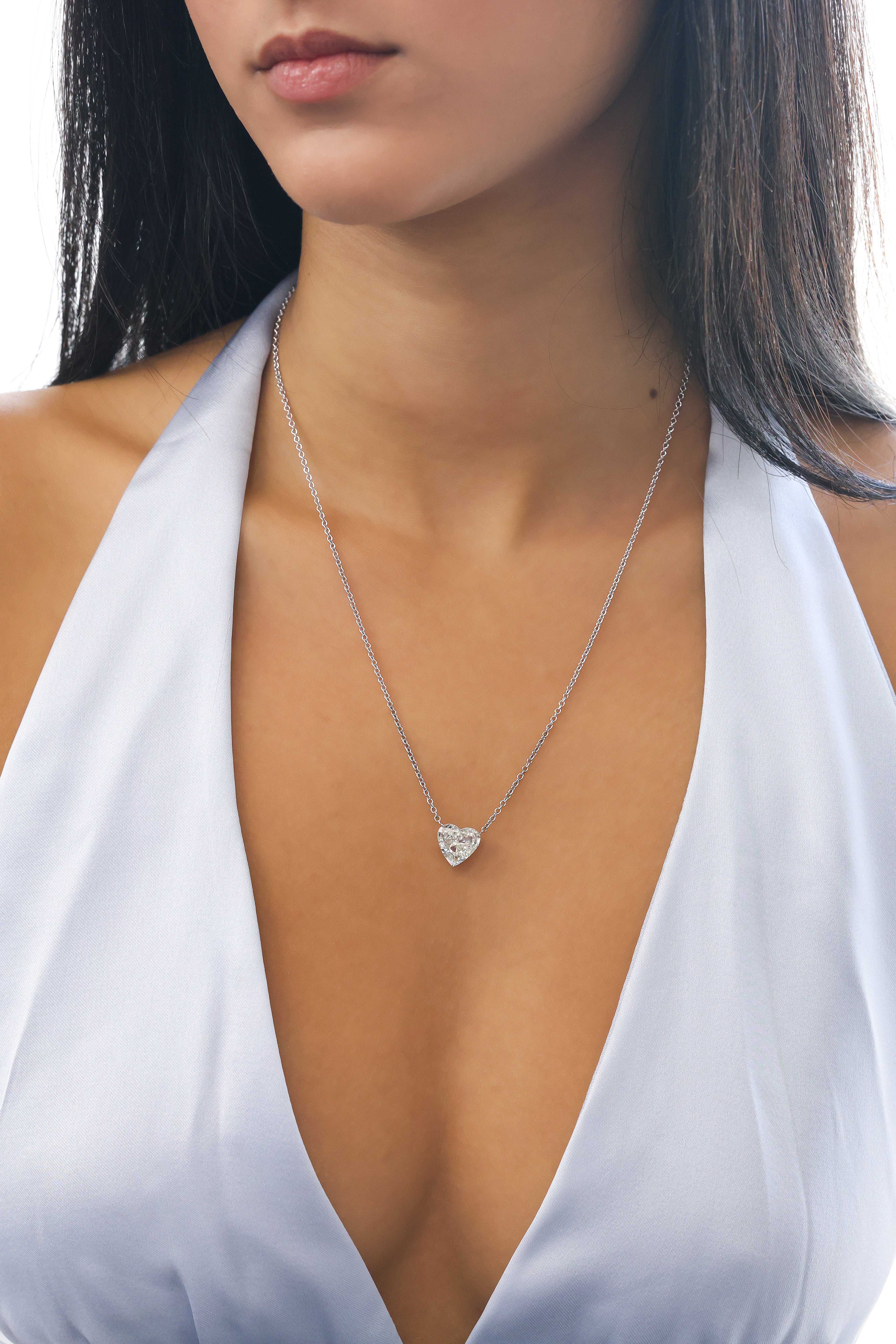14K White Gold Heart Natural Diamond Solitaire Pendant 4ct P-341HS