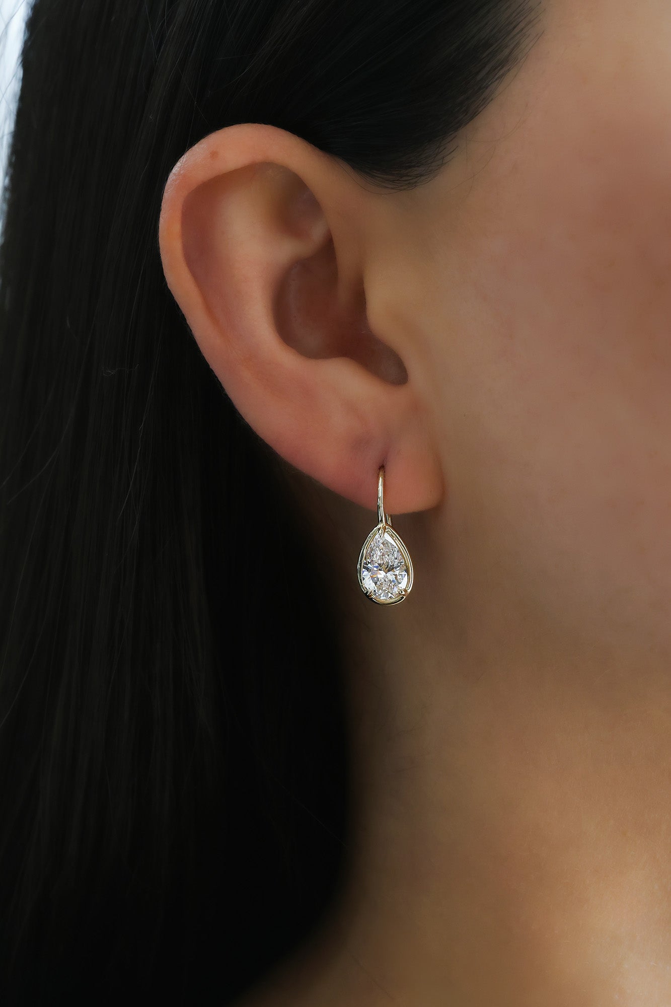 14KT Yellow Gold Round Lab Grown Diamond Pear Drops 3.00ctw E-300LGD