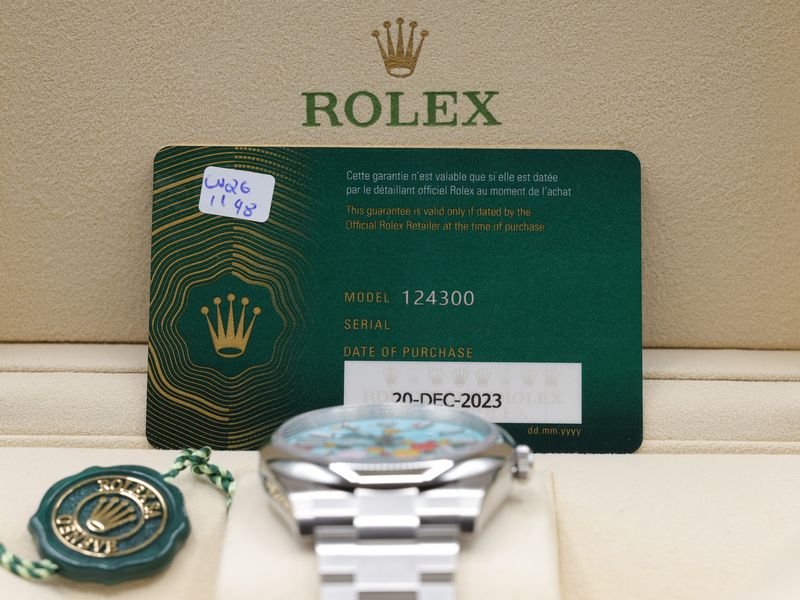 Rolex Oyster Perpetual 41 Celebration Turquoise Blue Celebration Dial on Oyster 124300 Complete 2023