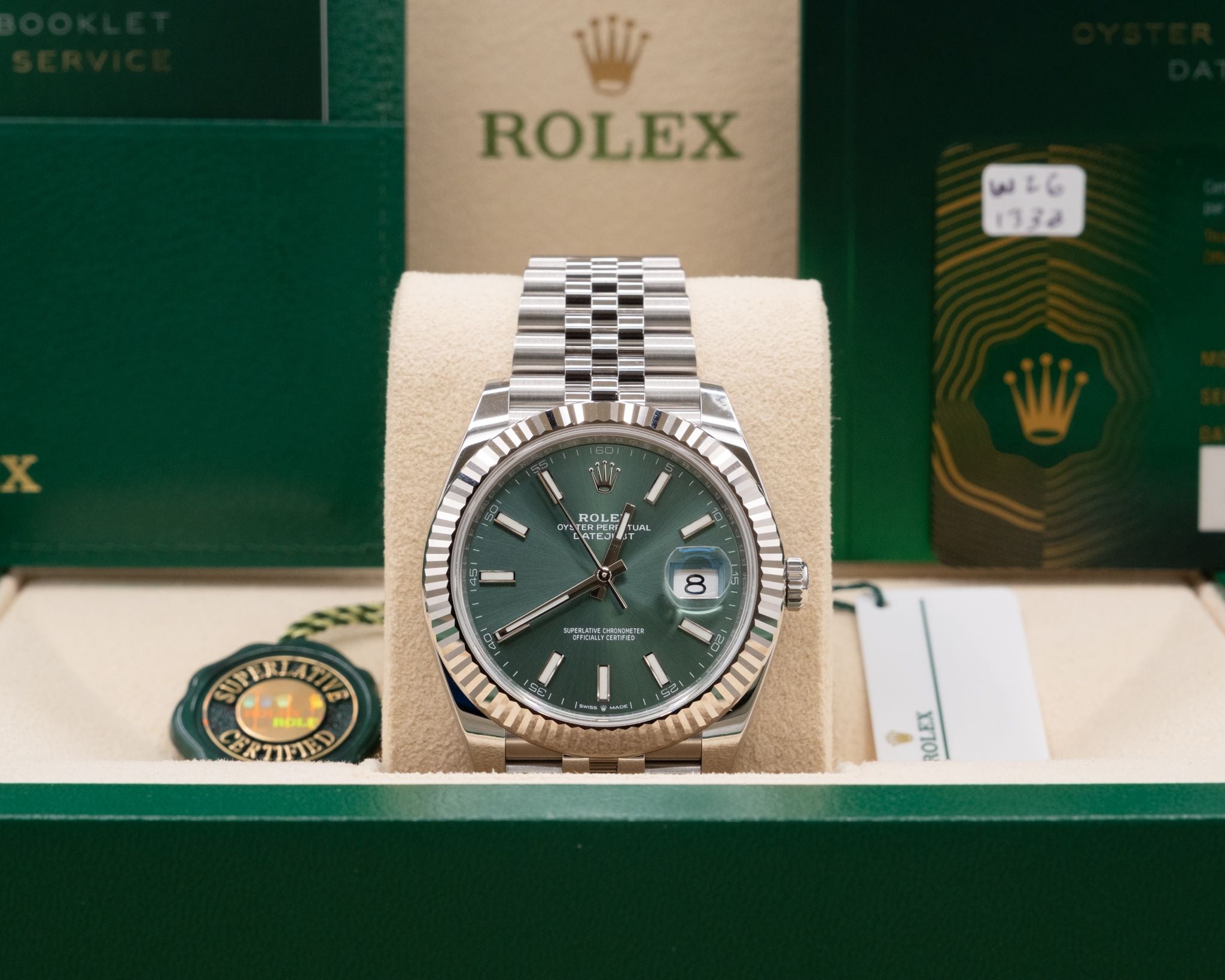 Rolex Datejust 41 Mint Green Index Dial on Jubilee 126334 Complete 2024