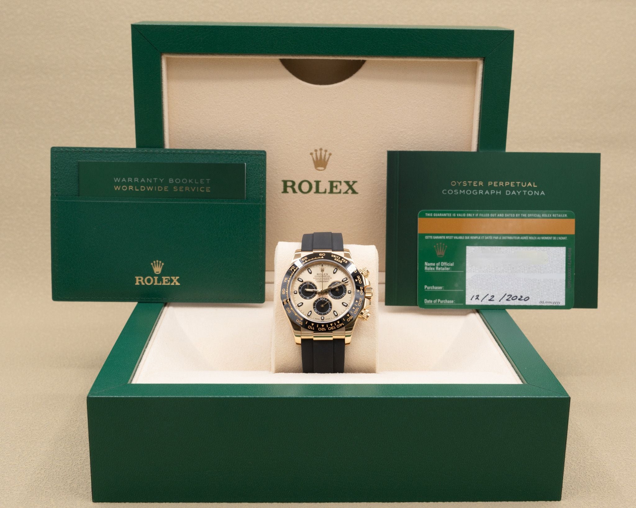 Rolex Daytona Champagne And Index Dial on Oysterflex 116518LN Card 2020