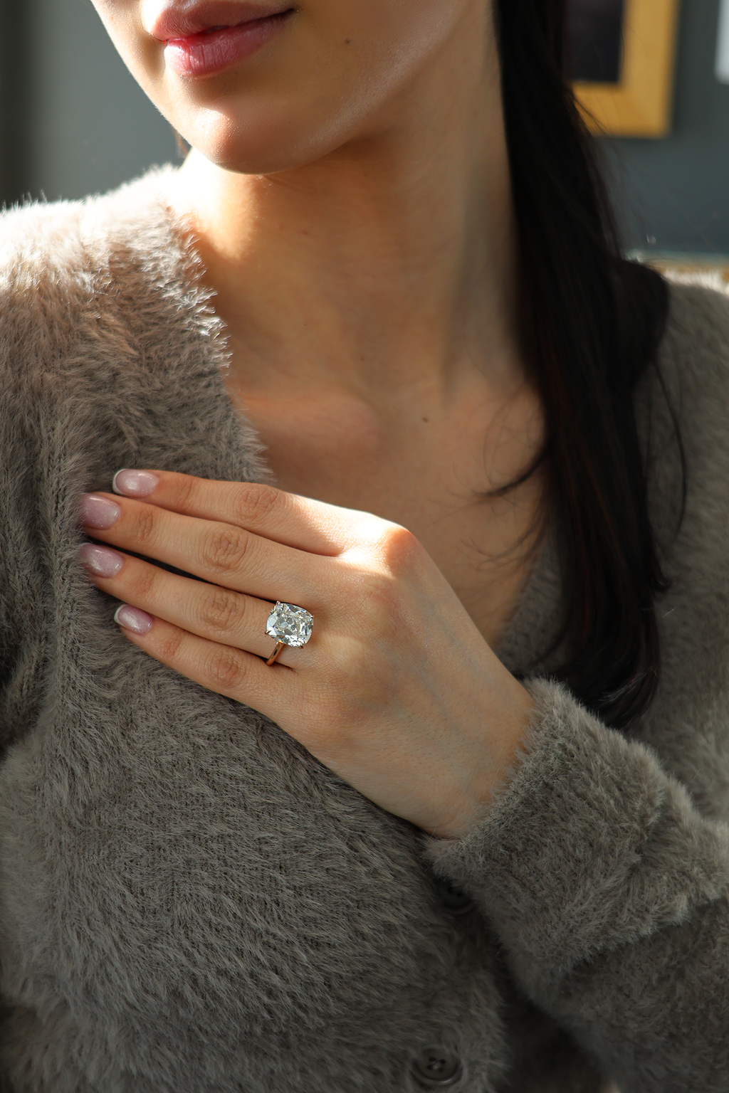 Cushion Diamond Solitaire 18KT Rose Gold Ring 8.03ct R-803CUR