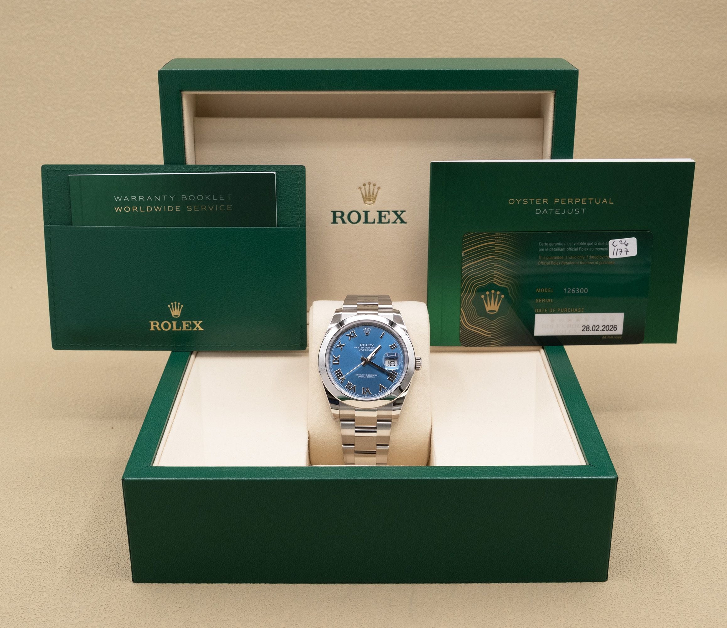 Rolex Datejust 41 Blue Roman Dial on Oyster 126300 Card 2026