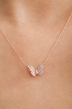 14K Rose Gold Round Diamond Small Pink Butterfly Pendant P-JS041316