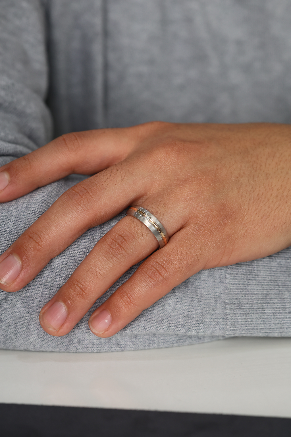 Men's GOLD STRIP IN MIDDLE Princess Ring 0.13 cts.