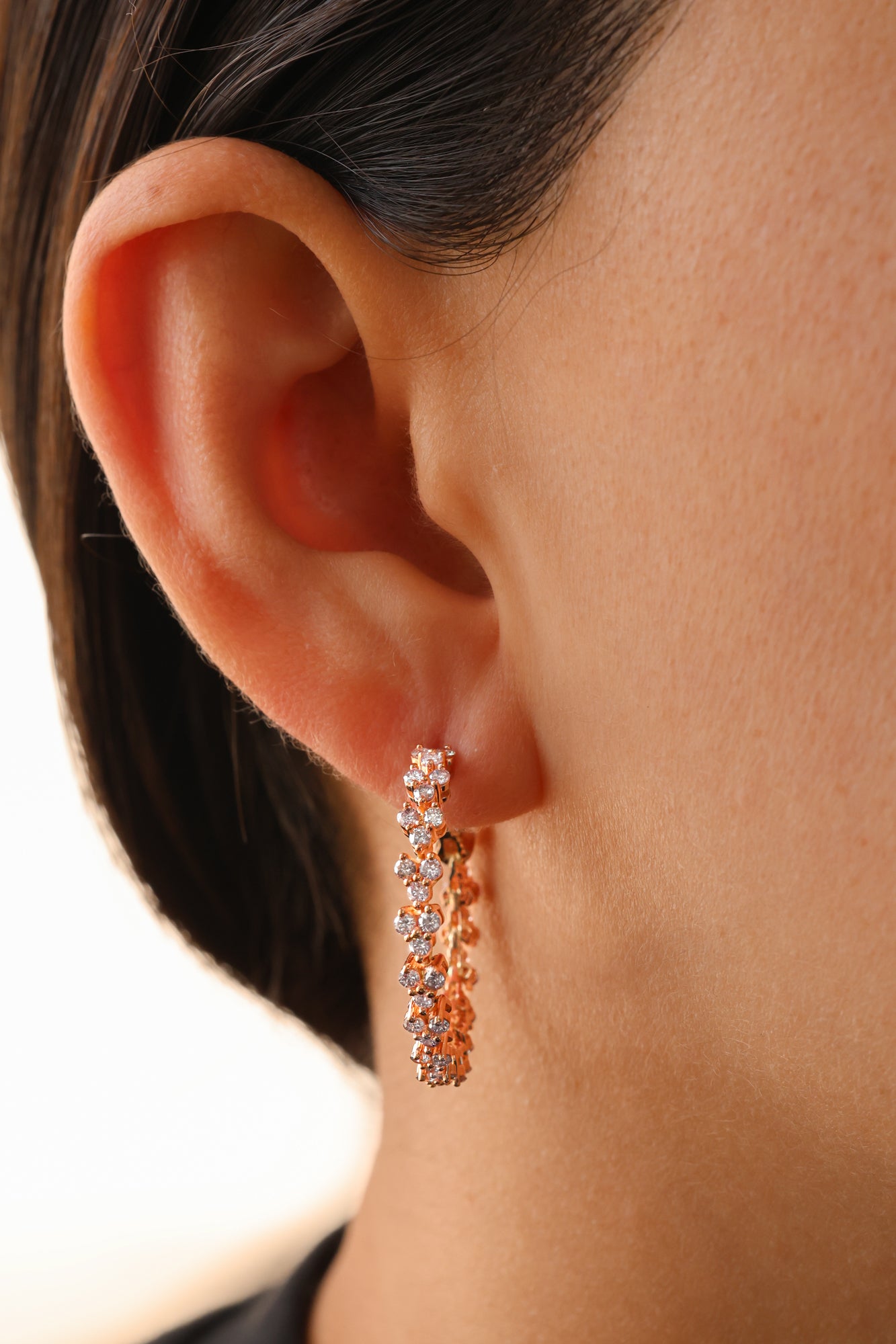 18KT Rose Gold Cluster Round Natural Diamond Hoops 2.27ctw E-227