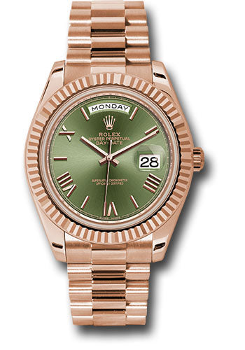 Rolex Day-Date 40 Olive Green Roman Dial on President 228235 with Box