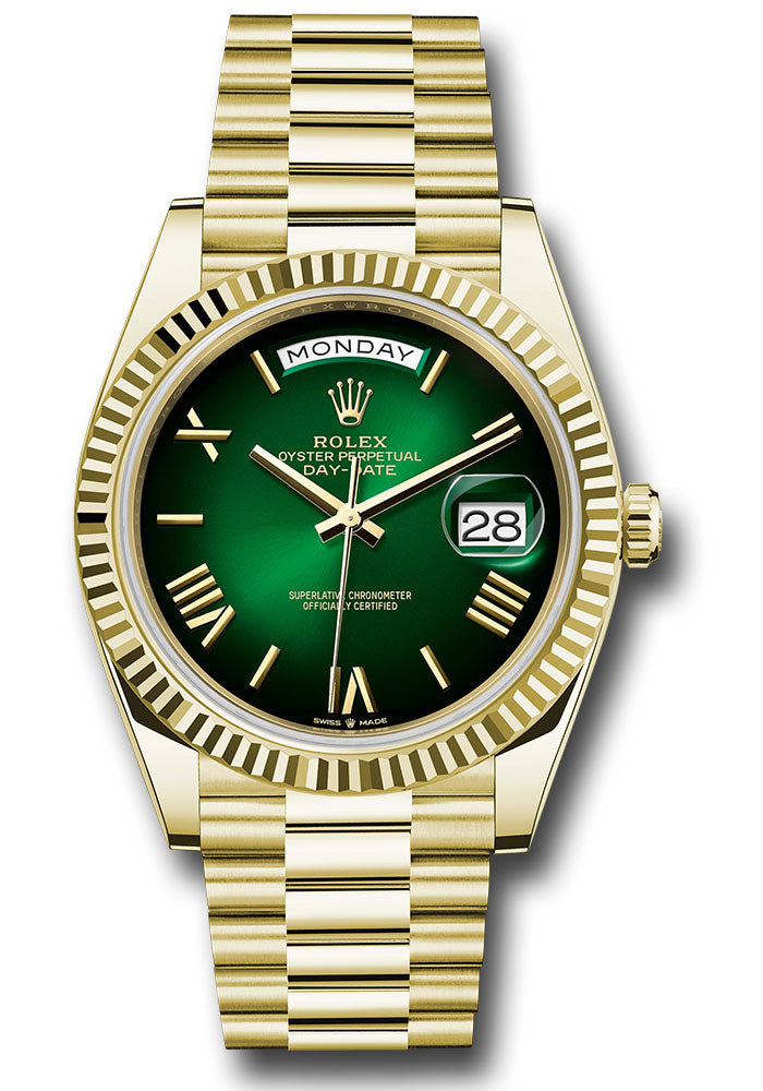 Rolex Day-Date 40 Green Ombre Roman Dial on President 228238 Complete 2025