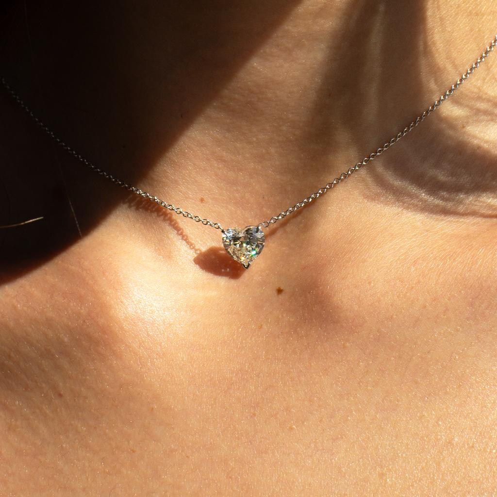 18K White Gold Heart Diamond Solitaire Pendant 3.8ct P-250HS