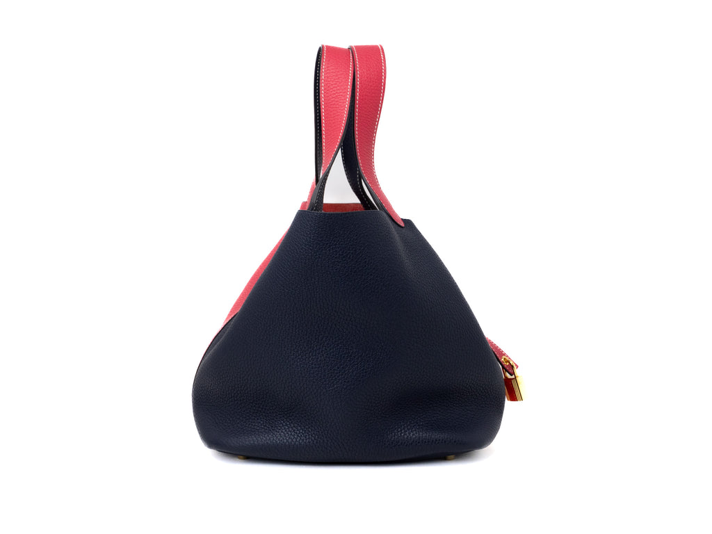 Hermes Picotin Rose Extreme Bleu Nuit Taurillon Clemence Lock MM Casaque Handbag