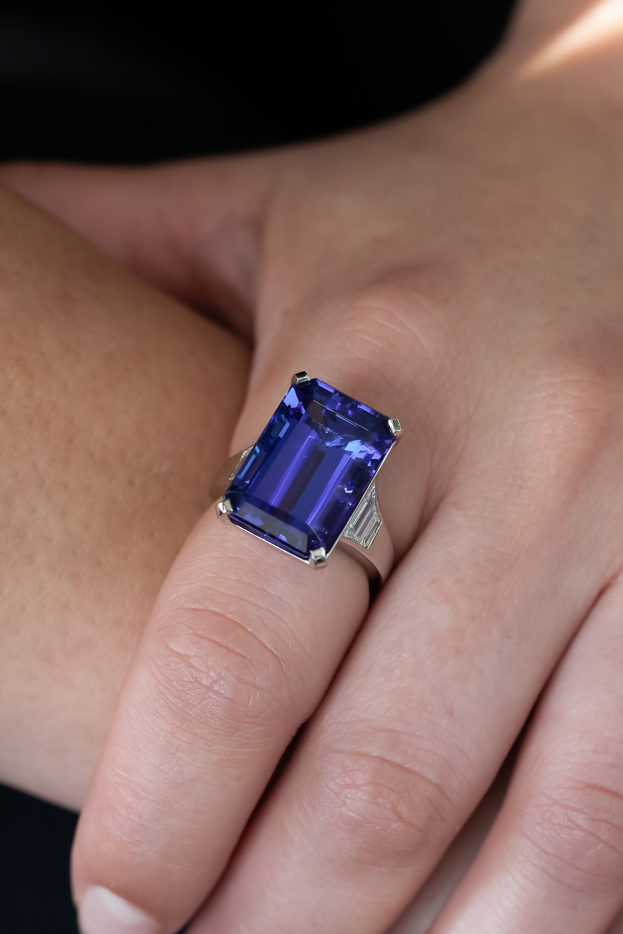 Platinum Three Stone Tanzanite & Diamond Ring 15.91ct R-1529SAP