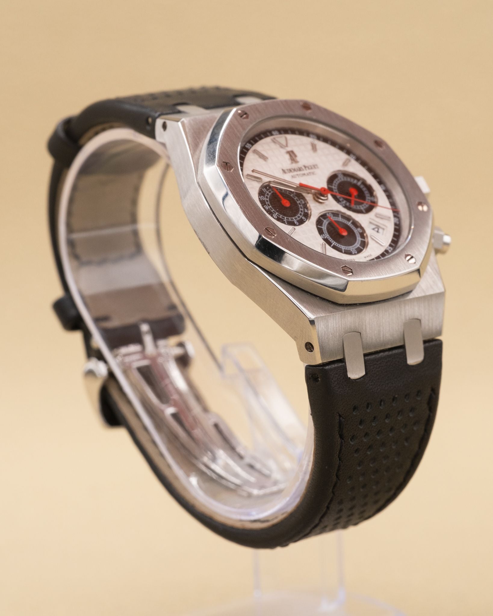Audemars Piguet Royal Oak Tour Auto Silver with black subdials Dial on Black Leather Strap 26136ST.OO.D082VS.01 Complete 2007