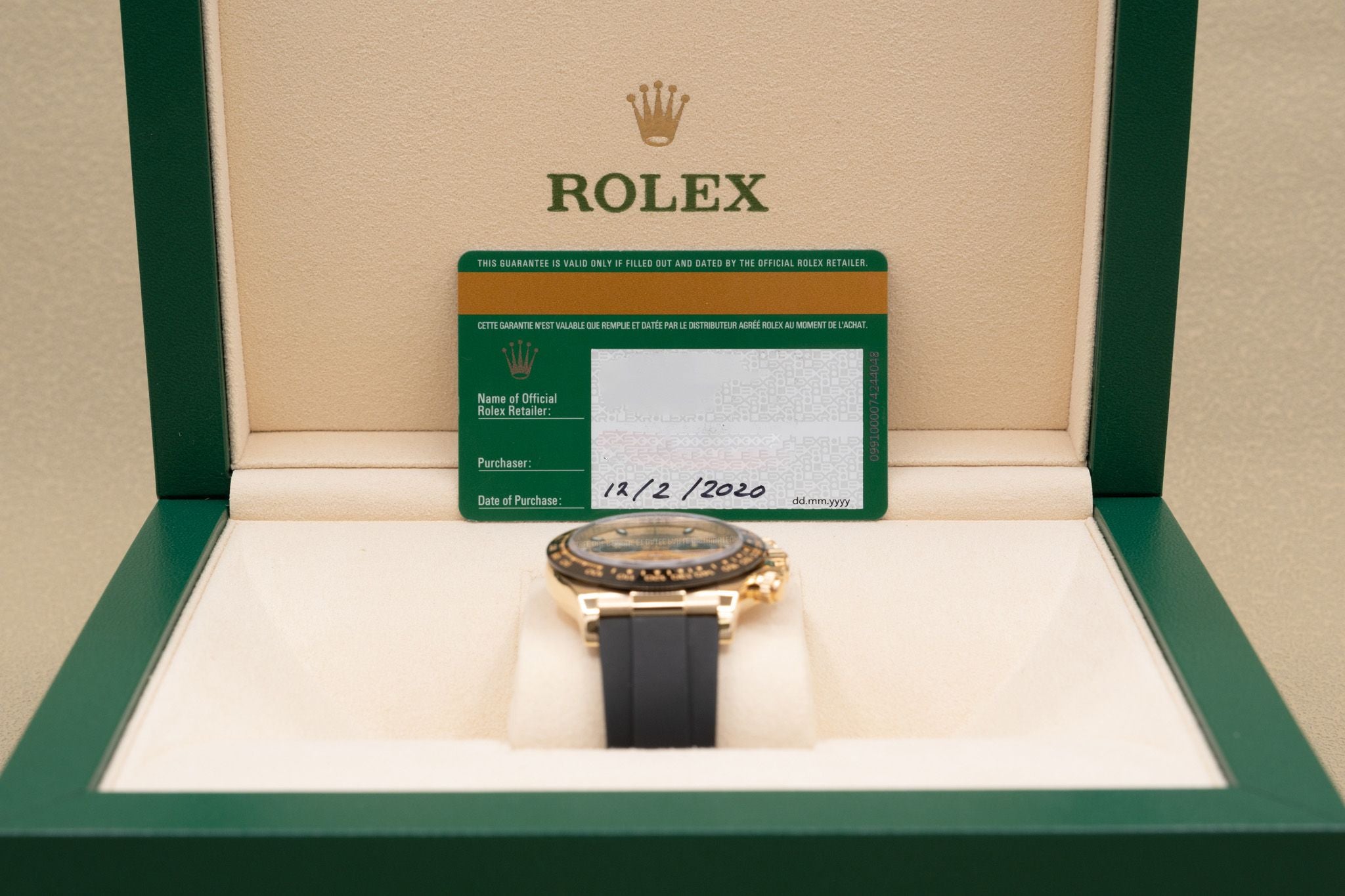 Rolex Daytona Champagne And Index Dial on Oysterflex 116518LN Card 2020