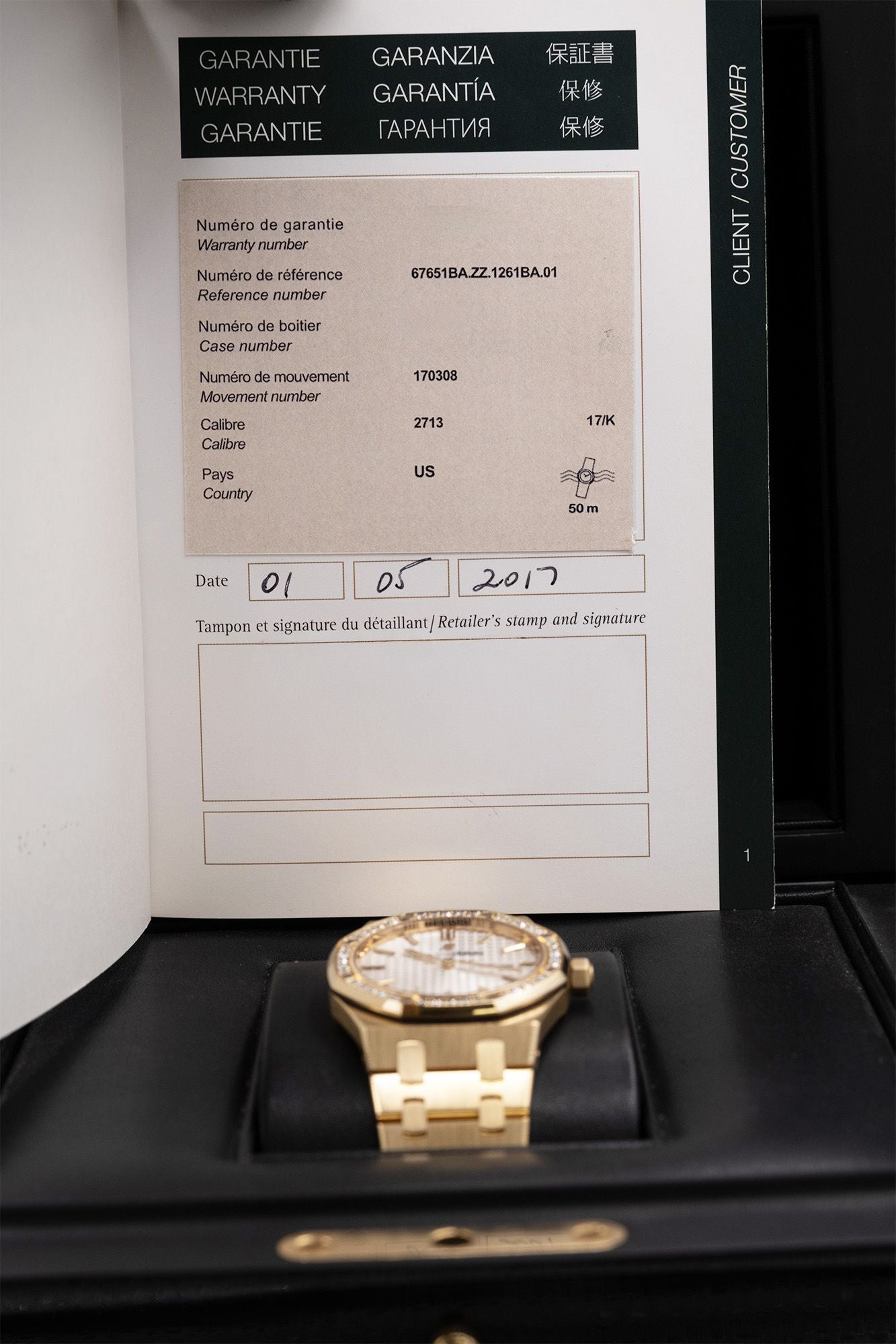 Audemars Piguet Royal Oak Quartz Ladies Silver Dial on Bracelet 67651BA.ZZ.1261BA.01 Complete 2017