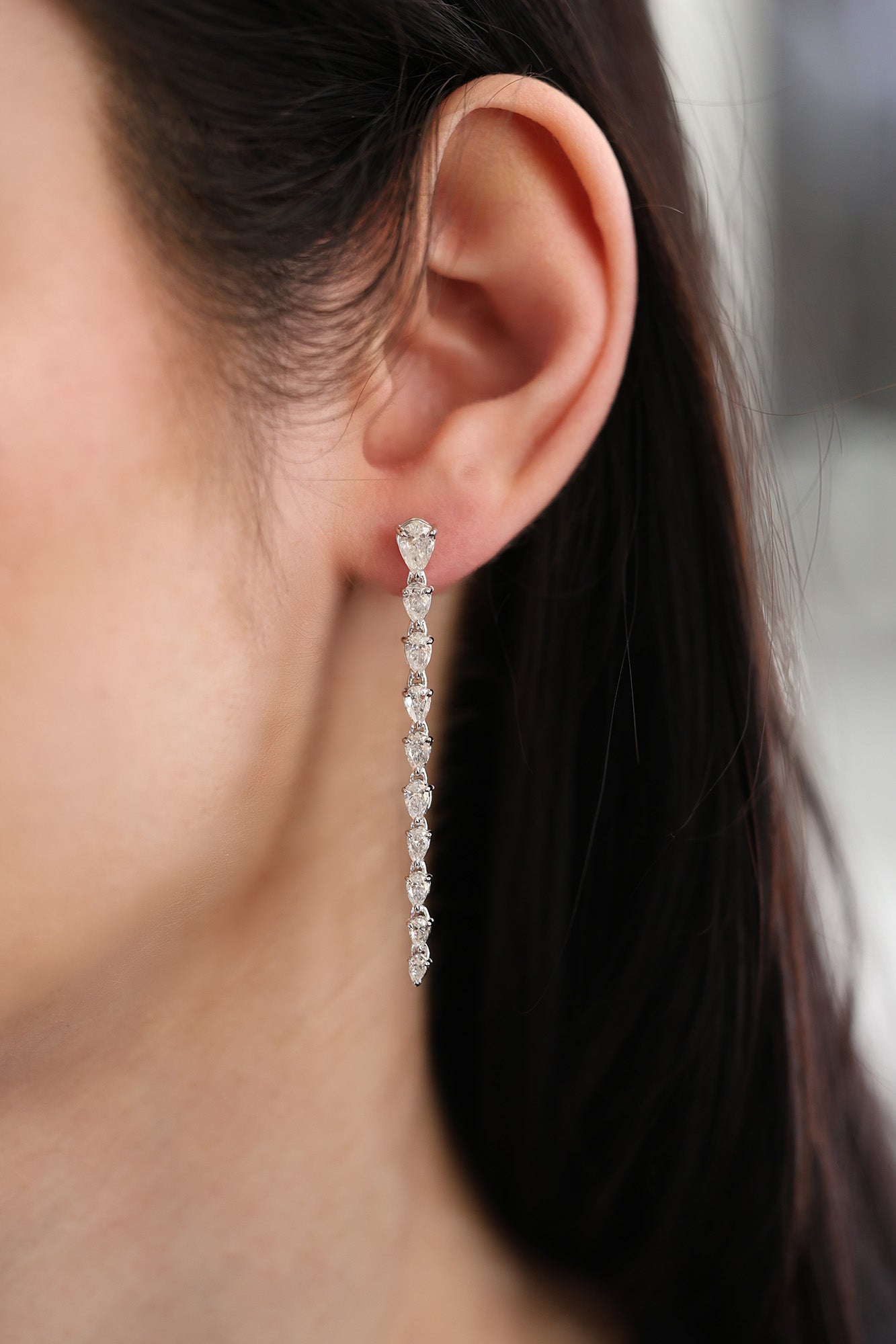 18KT White Gold Pear Diamond Dangle Earrings 2.87ctw E-287PS