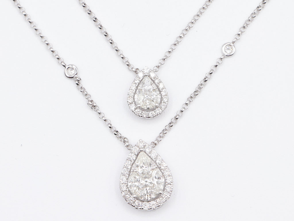 18K White Gold Pear-Shaped Diamond Drop Necklace 10ct N-275INV