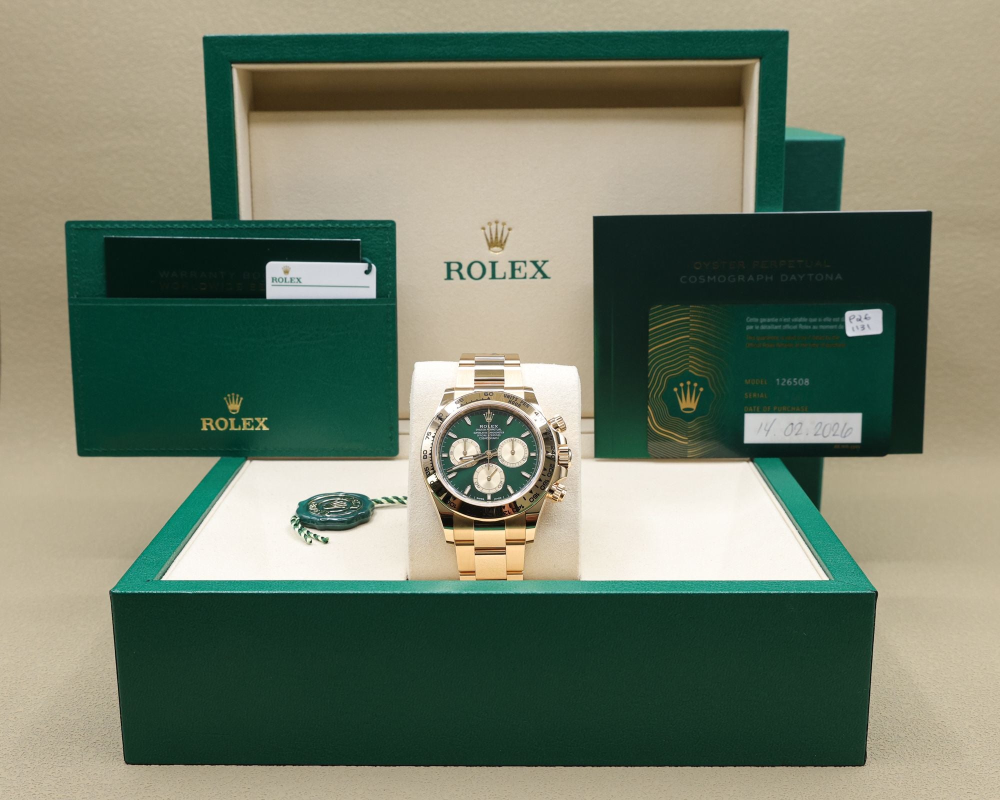 Rolex Daytona Green with Champagne Subdials Dial on Oyster 126508 Complete 2026