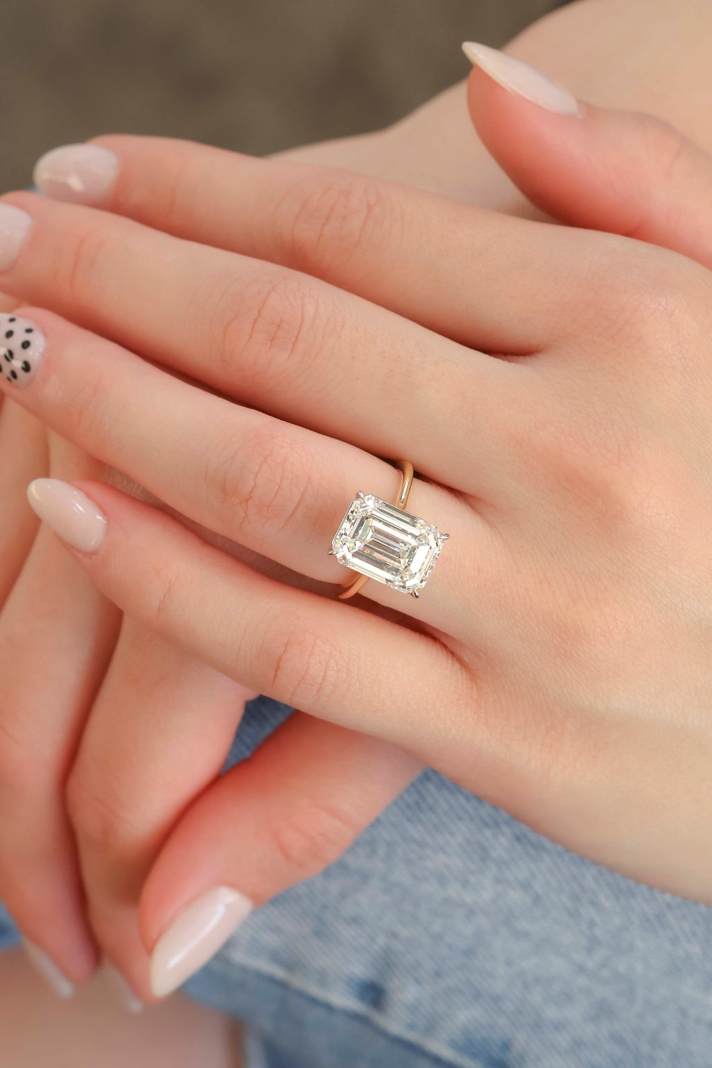 Emerald Solitaire Natural Diamond 18KT Two-Tone Ring 8.88ct R-888EC