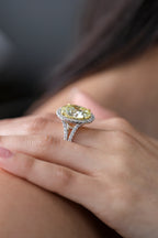 Round Fancy Yellow Diamond Halo Ring 18KT White Gold 14.07ct R-1259