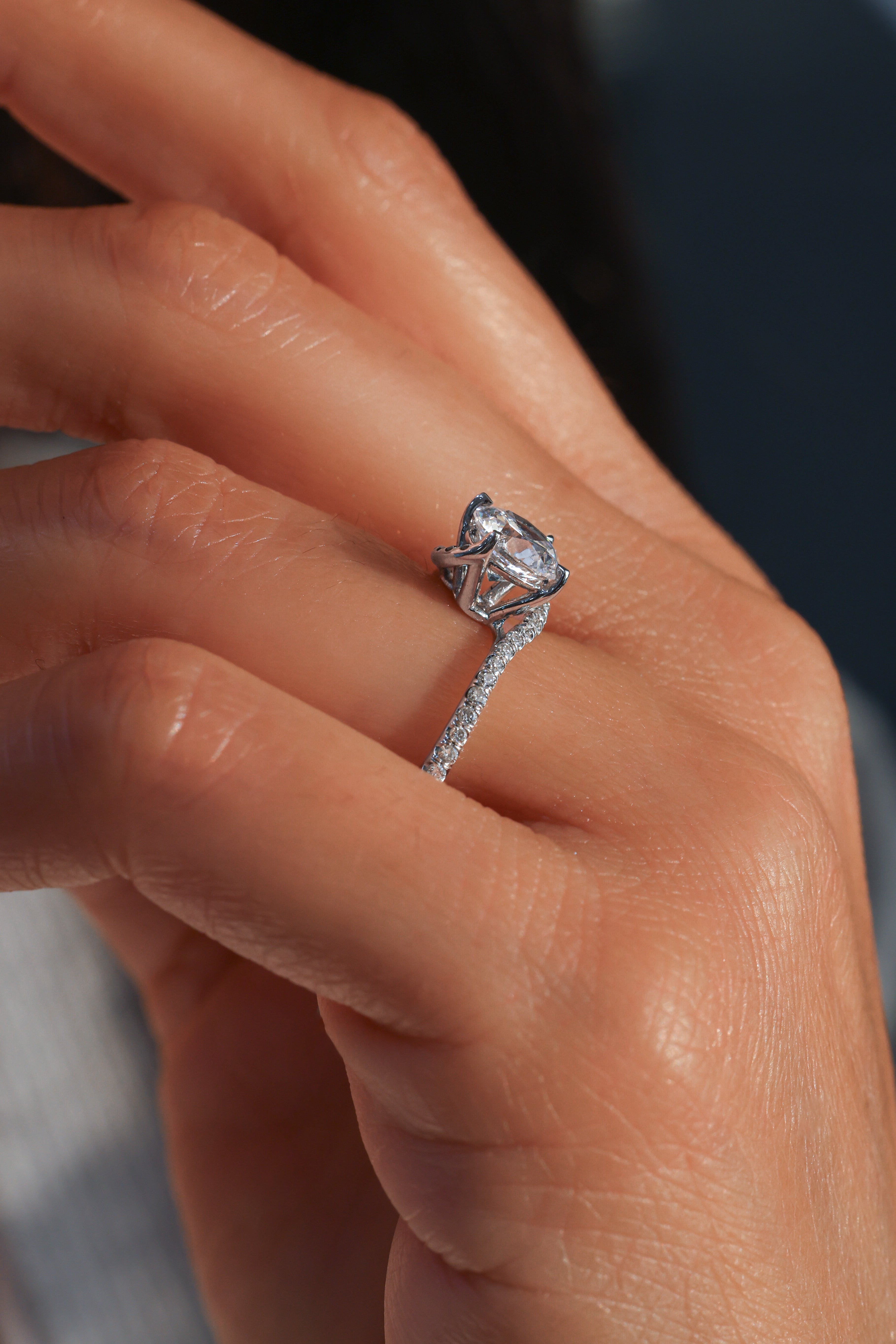 Round Diamond Pavé 14KT White Gold Engagement Ring 1.2ct R-RW005