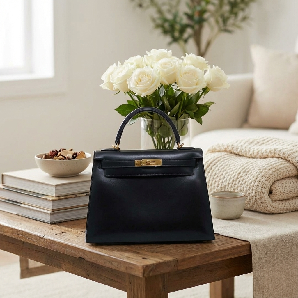 Hermes Kelly 28 Box Calf 2-Way Handbag