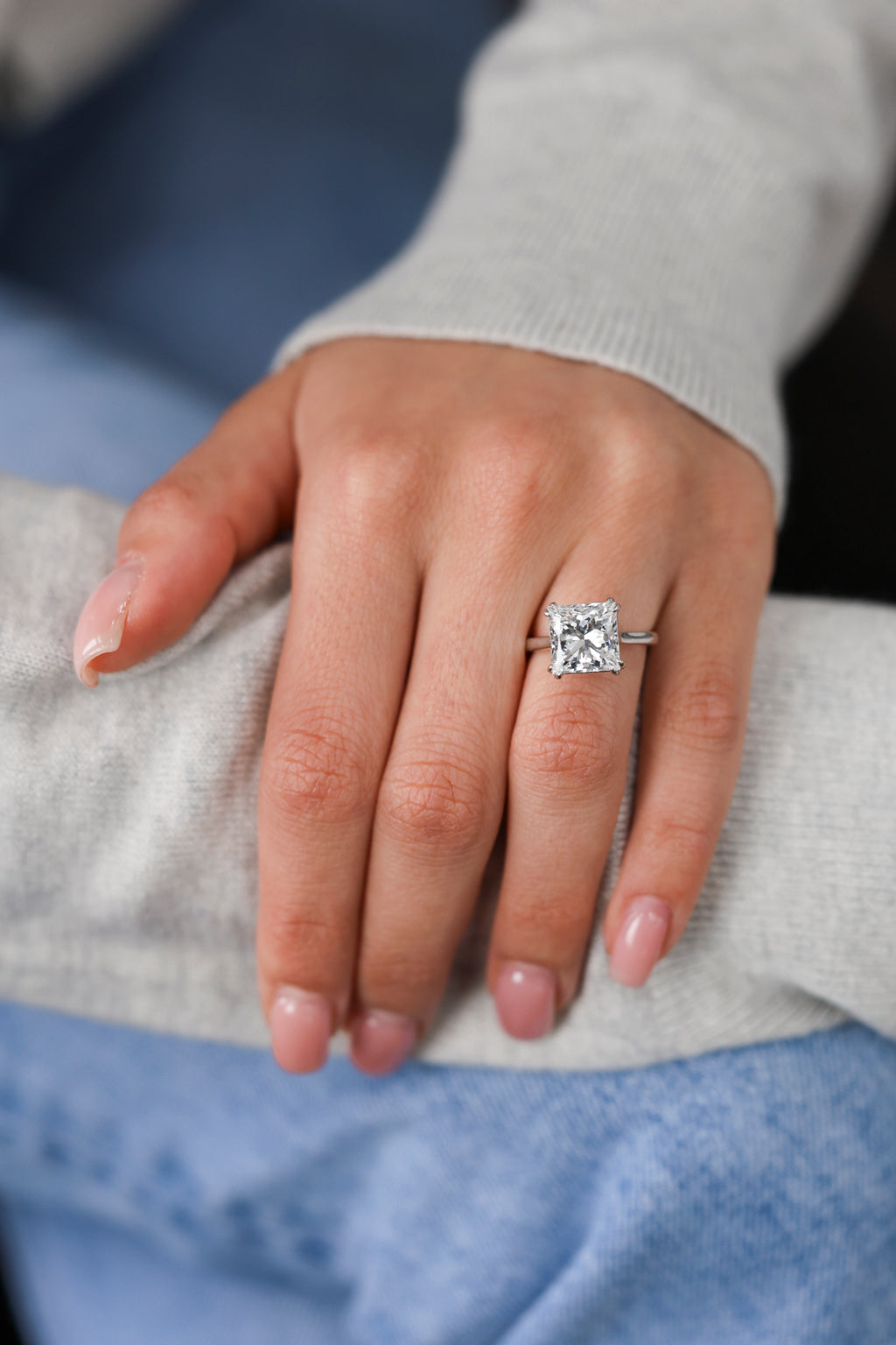 Princess Cut Diamond Solitaire Engagement Ring 18KT White Gold 4.35ct R-435