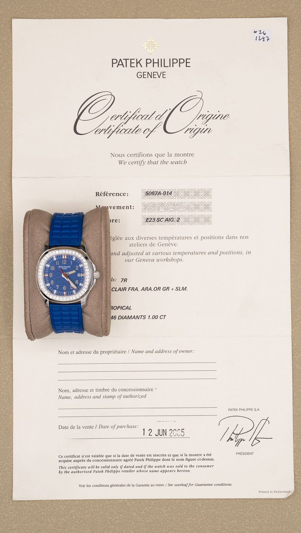 Patek Philippe Aquanaut Blue Dial on Blur Rubber Strap 5067A-014 Papers 2005