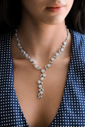 14K White Gold Round Diamond Flower Lariat Necklace 35ct N-1078