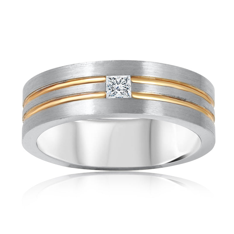 Men's TWO TONE - WG/YG (2 STRIPS) Princess Ring 0.23 cts.