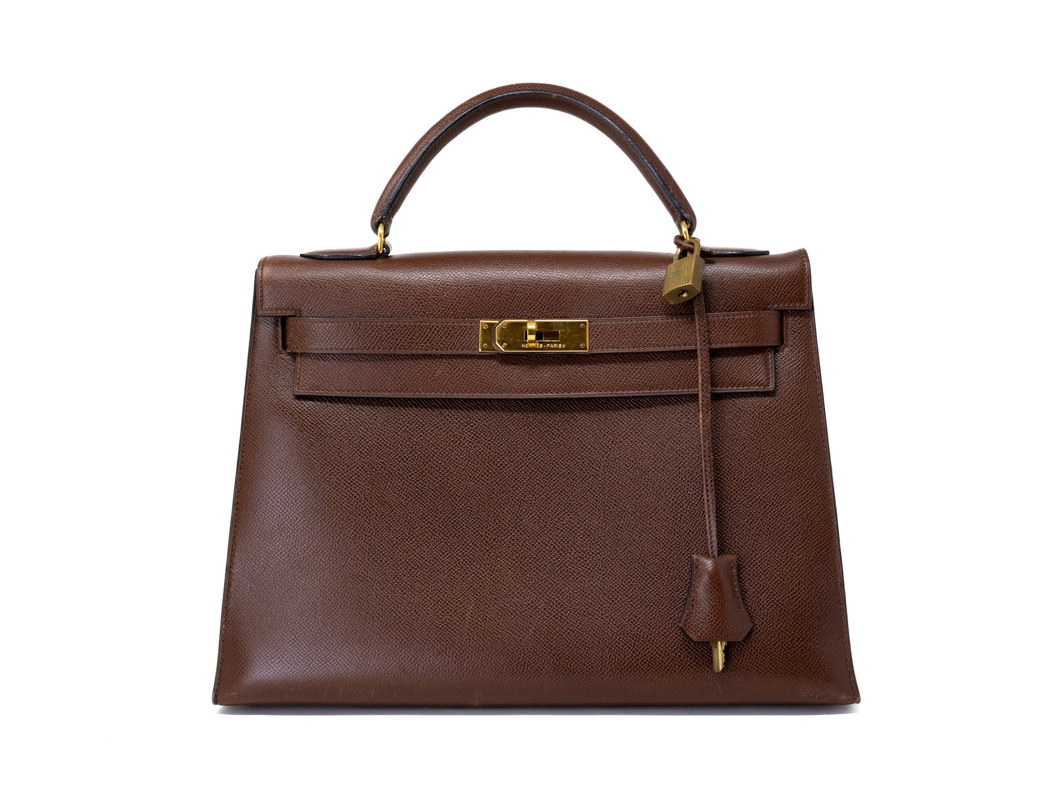 Vintage Hermes Kelly 32 Sellier Brown Handbag