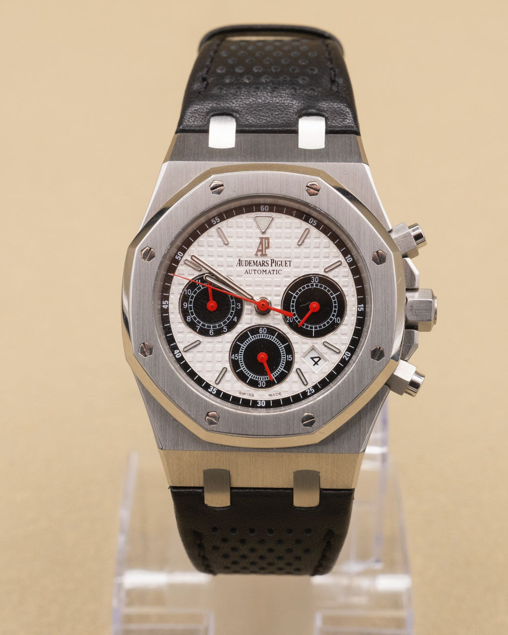 Audemars Piguet Royal Oak Tour Auto Silver with black subdials Dial on Black Leather Strap 26136ST.OO.D082VS.01 Complete 2007