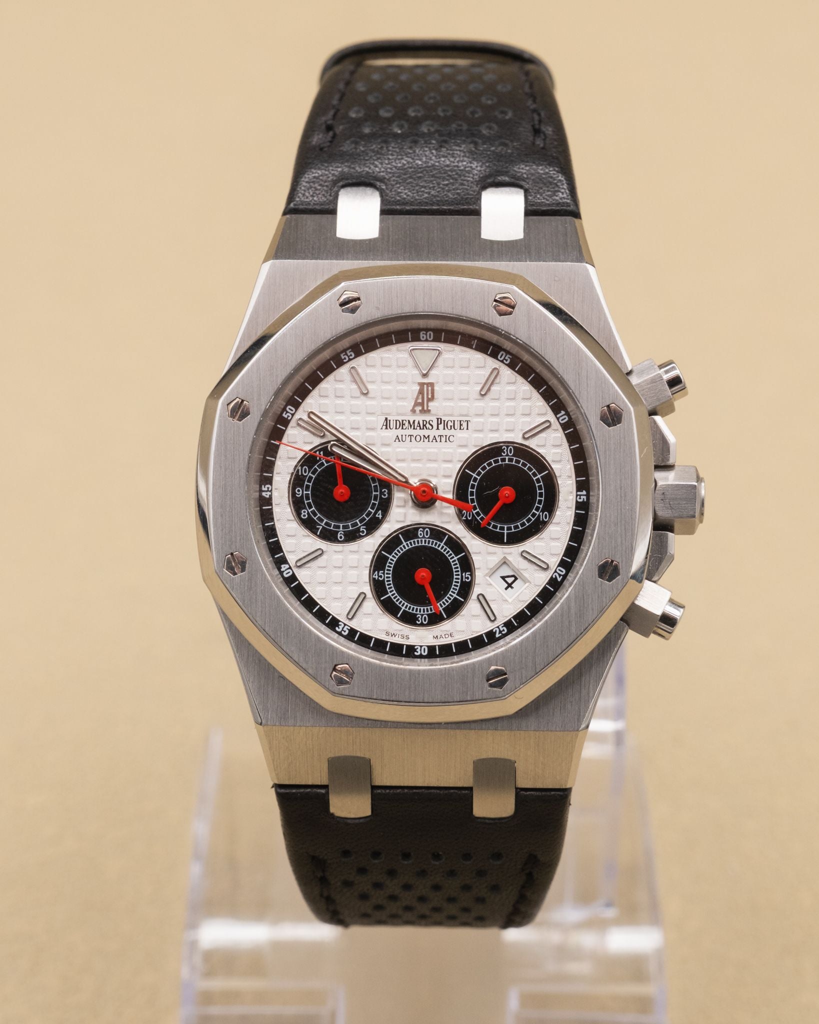 Audemars Piguet Royal Oak Tour Auto Silver with black subdials Dial on Black Leather Strap 26136ST.OO.D082VS.01 Complete 2007
