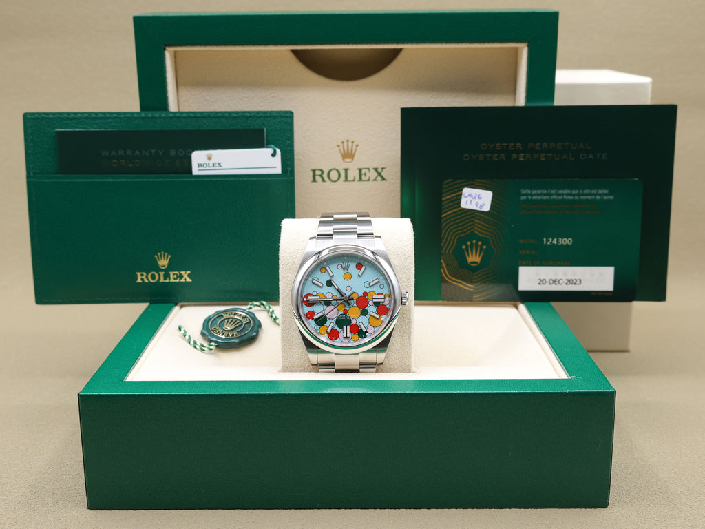 Rolex Oyster Perpetual 41 Celebration Turquoise Blue Celebration Dial on Oyster 124300 Complete 2023