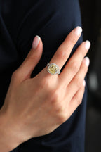 Platinum FANCY YELLOW CUSHION CENTER STONE VS1 (GIA) - WITH HALO & SPLIT SHANK & PAVE BAND Engagement Ring 7.02 cts.
