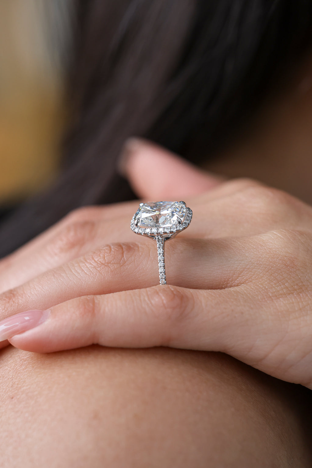 Cushion Diamond Halo Pave Platinum Engagement Ring 5.60ct R-560