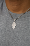 18K White Gold Round Natural Diamond Hamsa Pendant 7.1ct P-150W