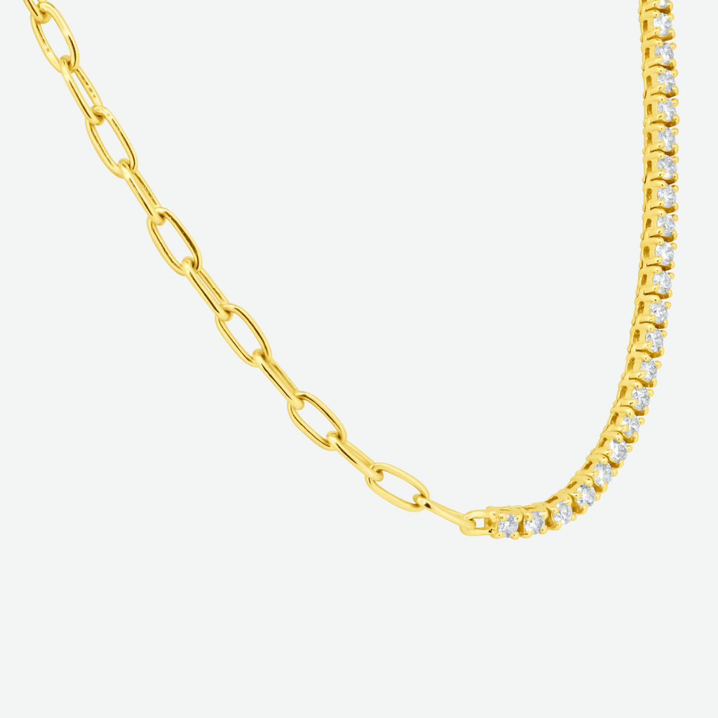 14K Yellow Gold Round Diamond Half Tennis Necklace 14.2ct N-6886LN1