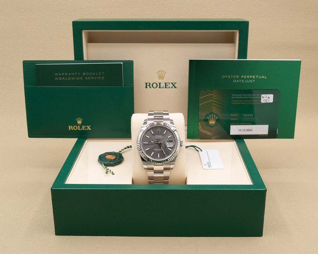 Rolex Datejust 41 Dark Rhodium Index Dial on Oyster 126334 Complete 2025
