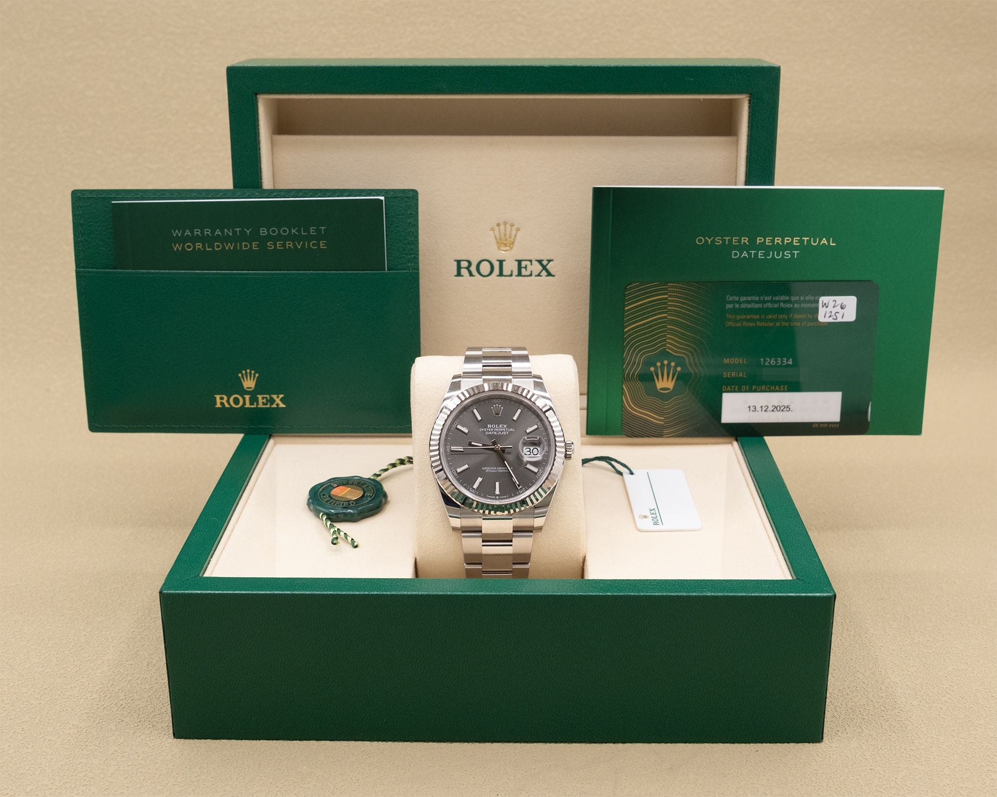 Rolex Datejust 41 Dark Rhodium Index Dial on Oyster 126334 Complete 2025